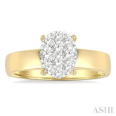1/2 Ctw Bold Shank Oval Shaped Lovebright Round Cut Diamond Ring in 14K Yellow and White Gold